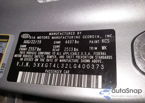 2020 Kia Optima Lx из США, поврежденный, VIN 5XXGT4L32LG400373